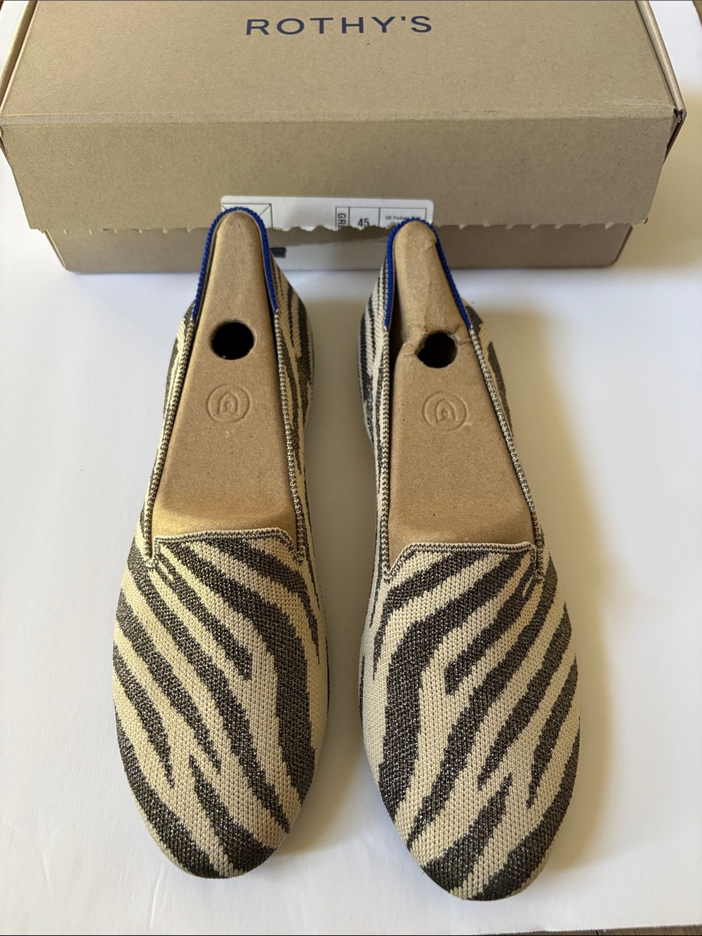 Rothy’s Shimmer Zebra metallic thread flats Sz 9 New in box